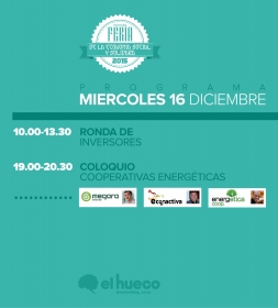 Ronda de inversores, con cinco proyectos, y coloquio sobre cooperativas energéticas, en la segunda jornada de la Feria de Economía Social